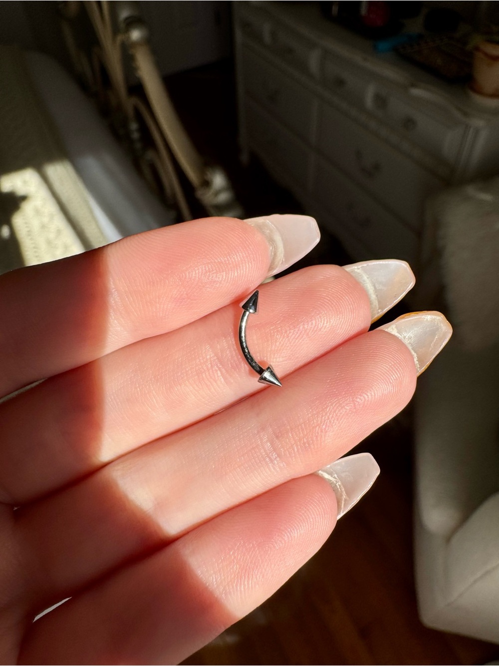 Curved Titanium Barbell with Spike Ends - Silver